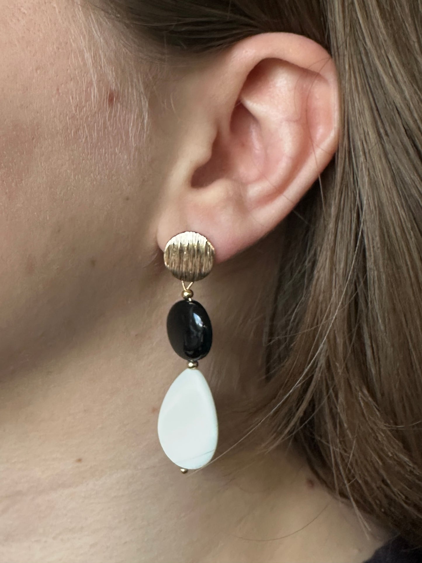 Onyx and Shell Earrings