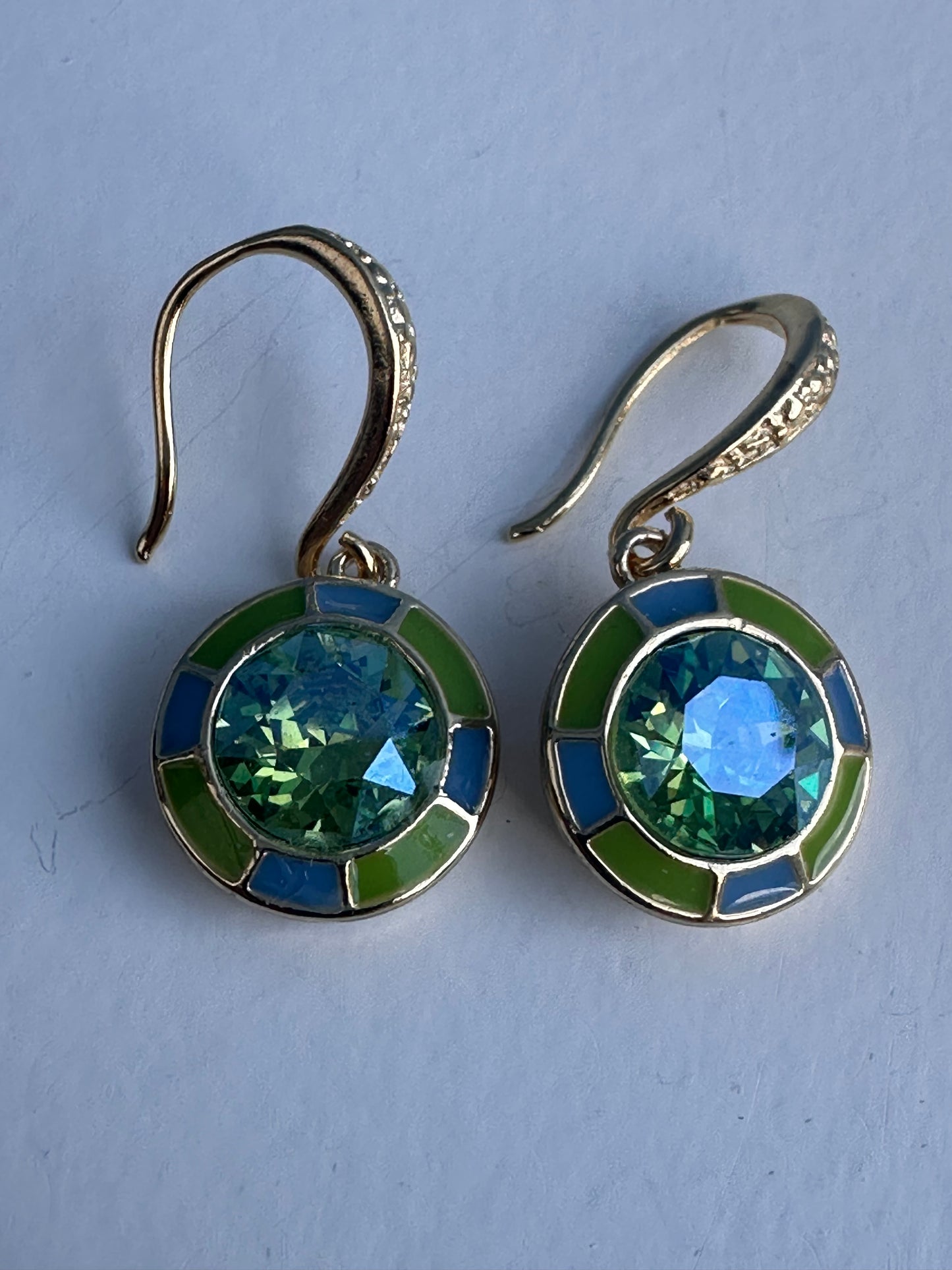 Round Cathedral Earrings in Green and Blue