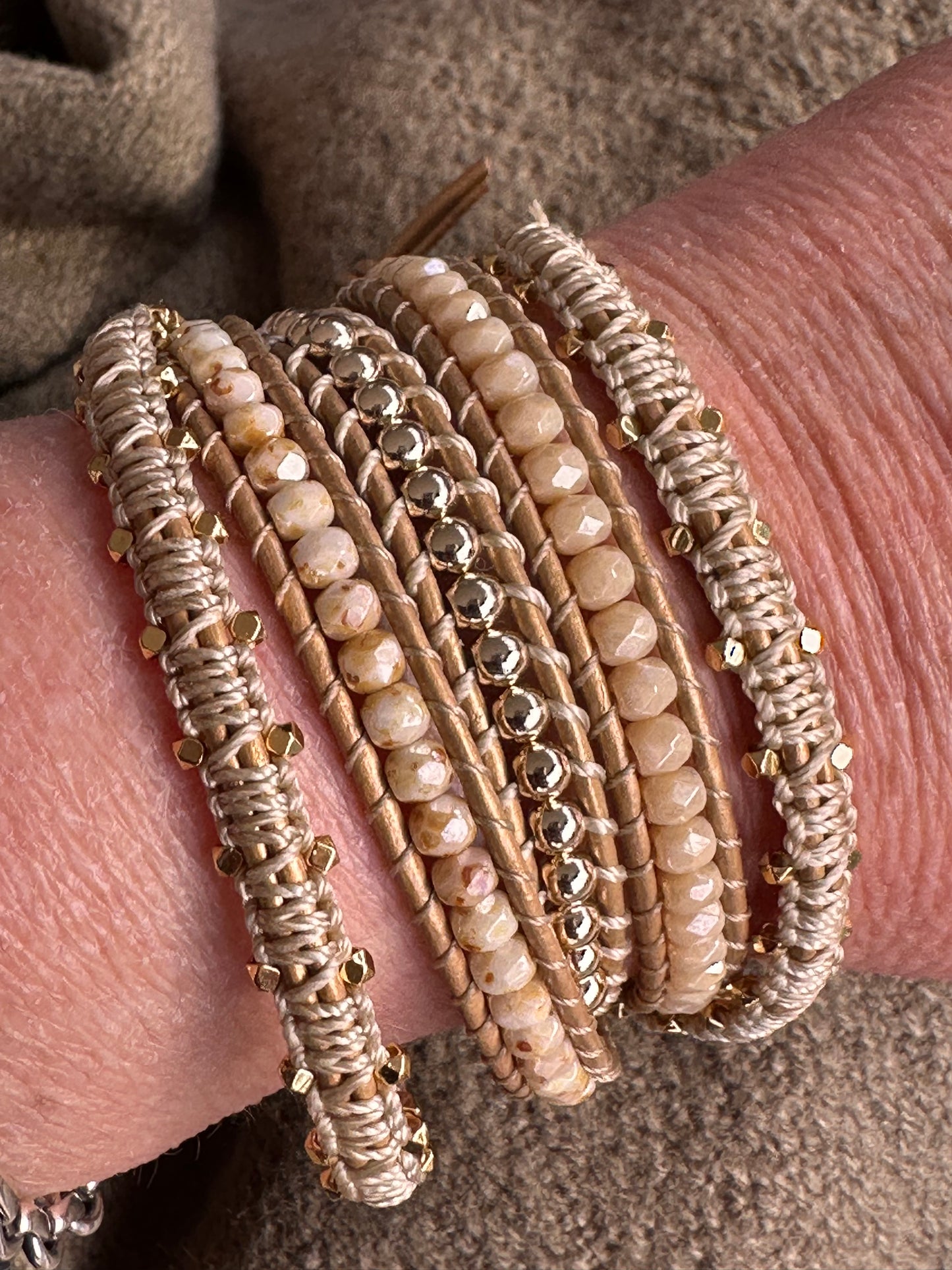 5-Wrap Bracelet in Gold and Cream