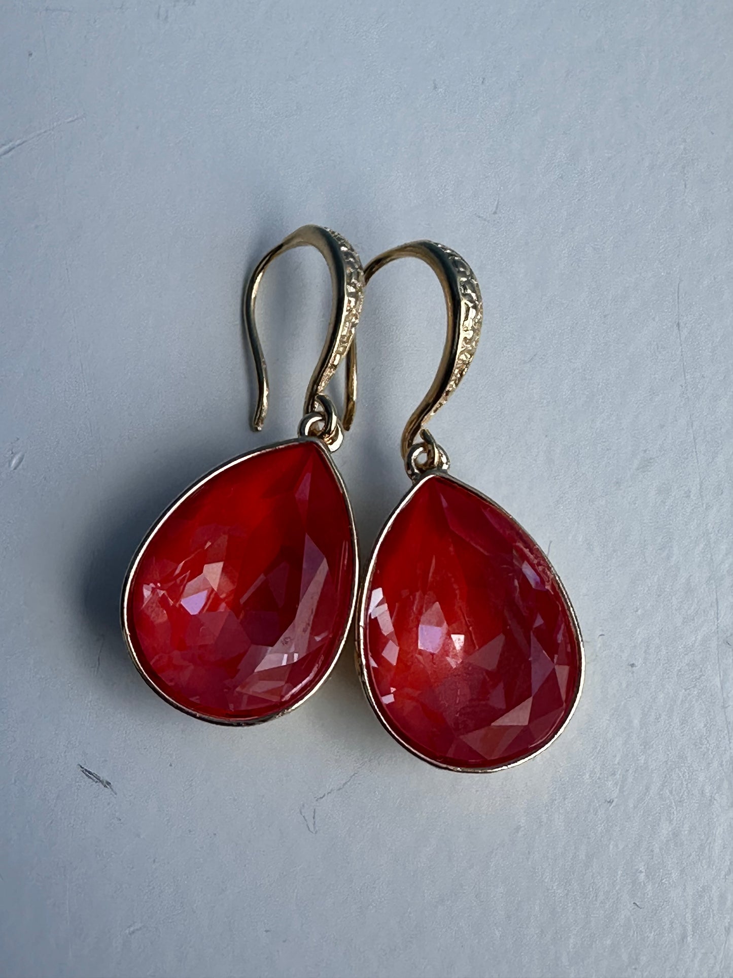 Orange Red Crystal Teardrop Earrings