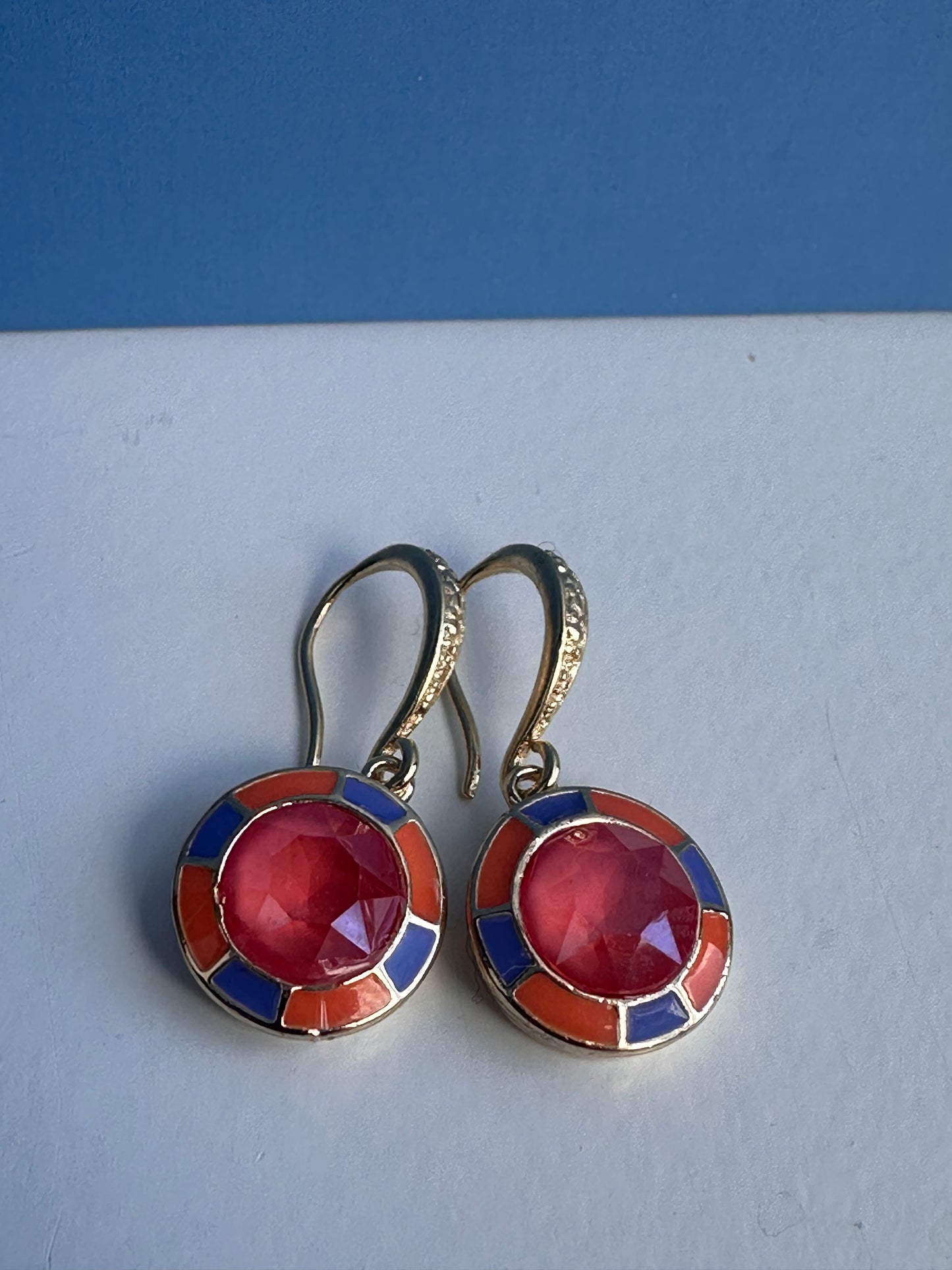 Round Cathedral Earrings in Orange and Blue