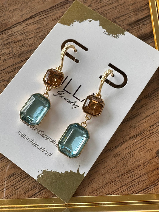 Blue and Caramel Crystal Earrings