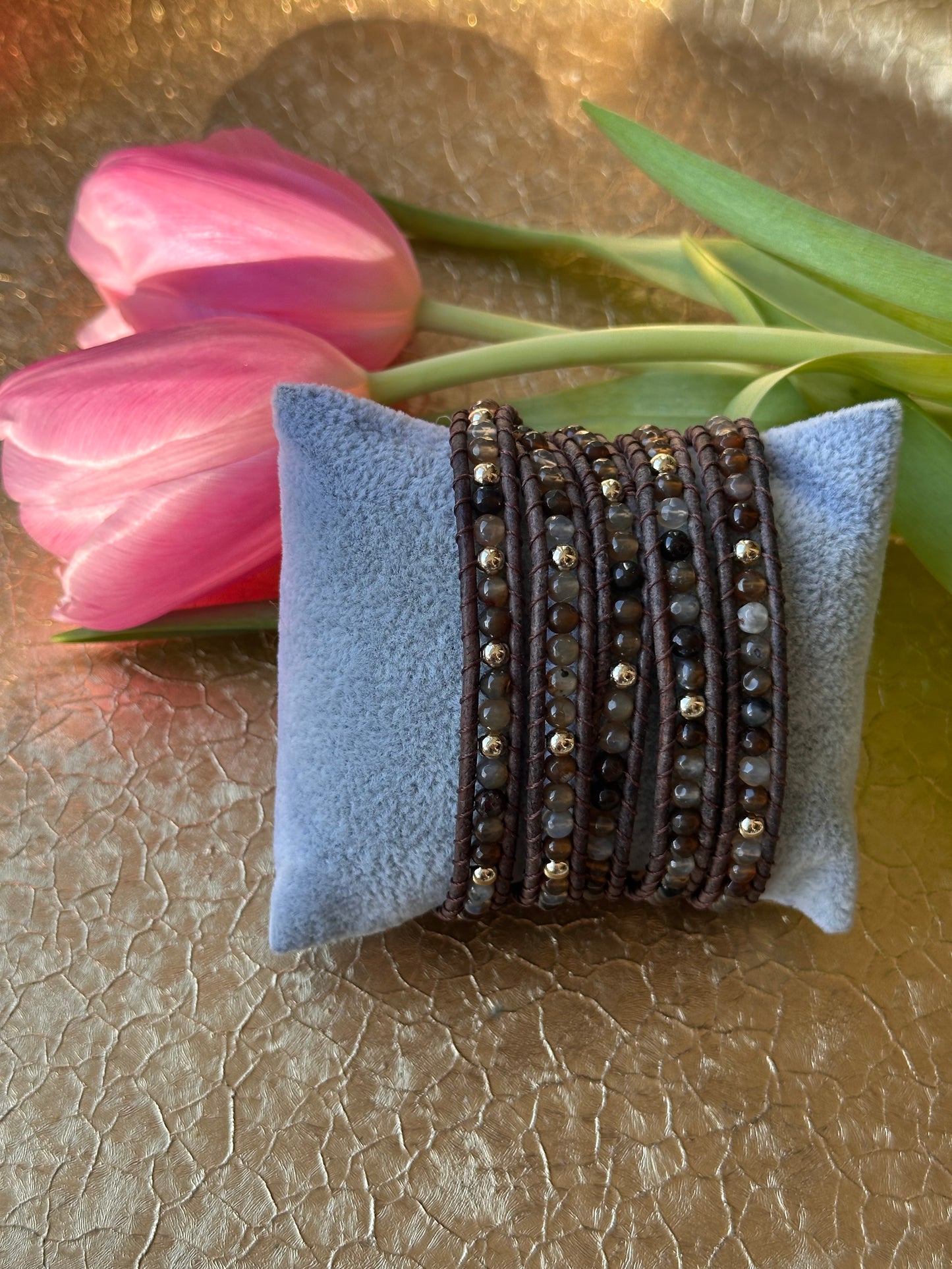 5-wrap Faceted Agate Bracelet