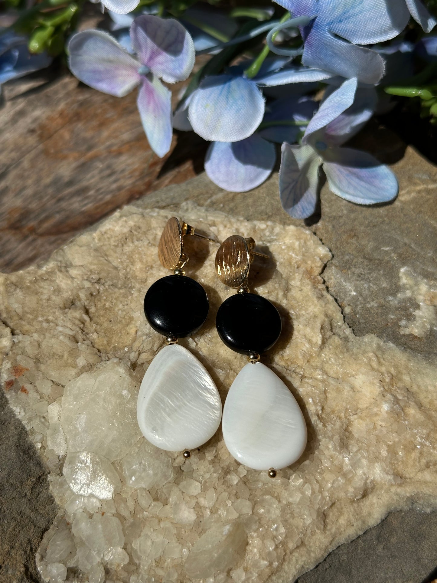 Onyx and Shell Earrings
