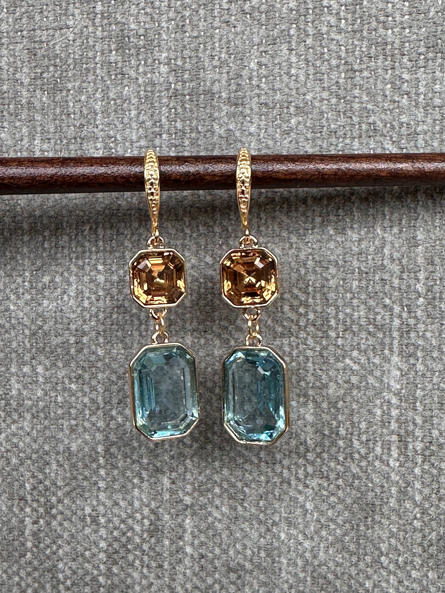 Blue and Caramel Crystal Earrings