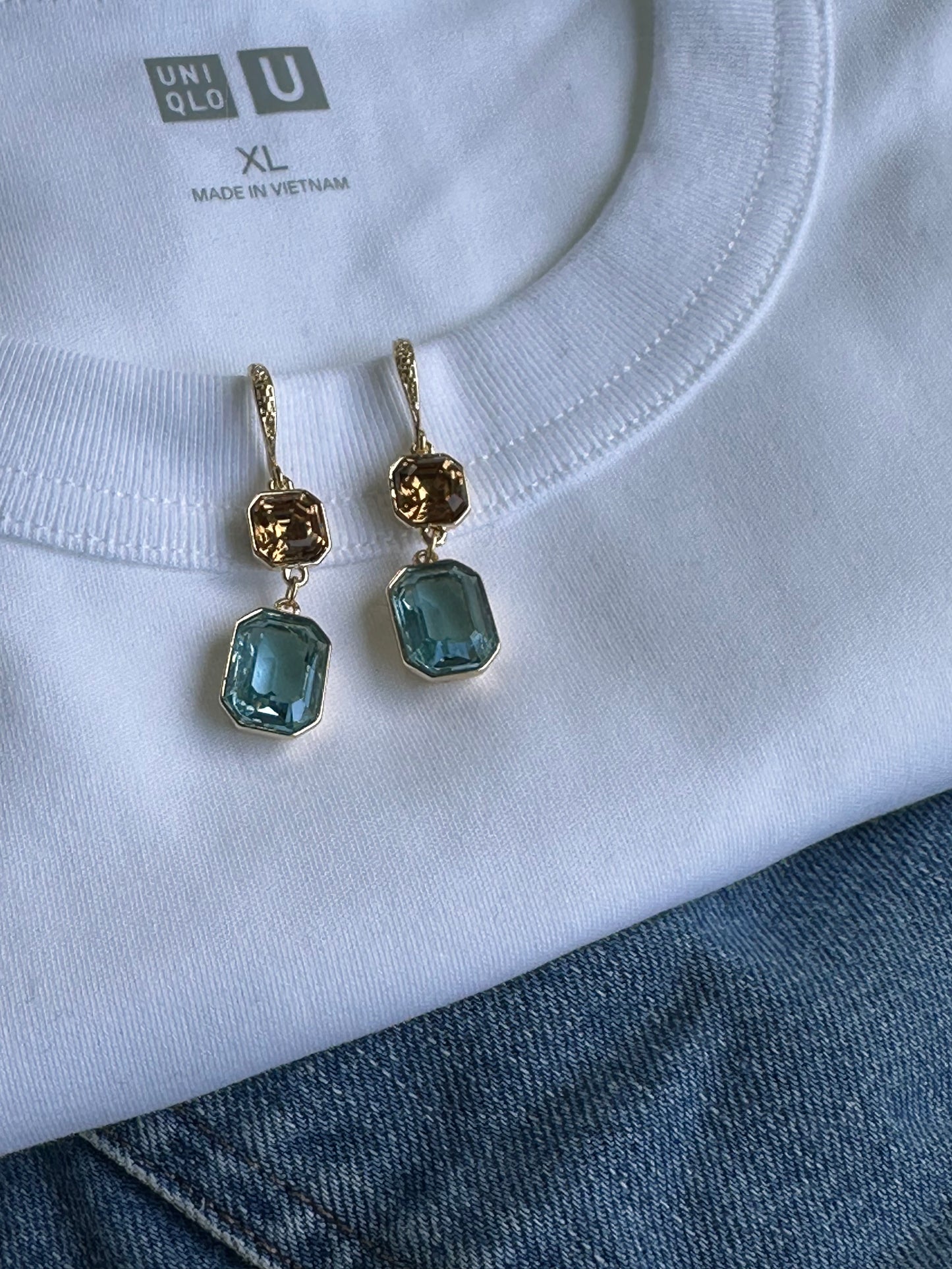 Blue and Caramel Crystal Earrings