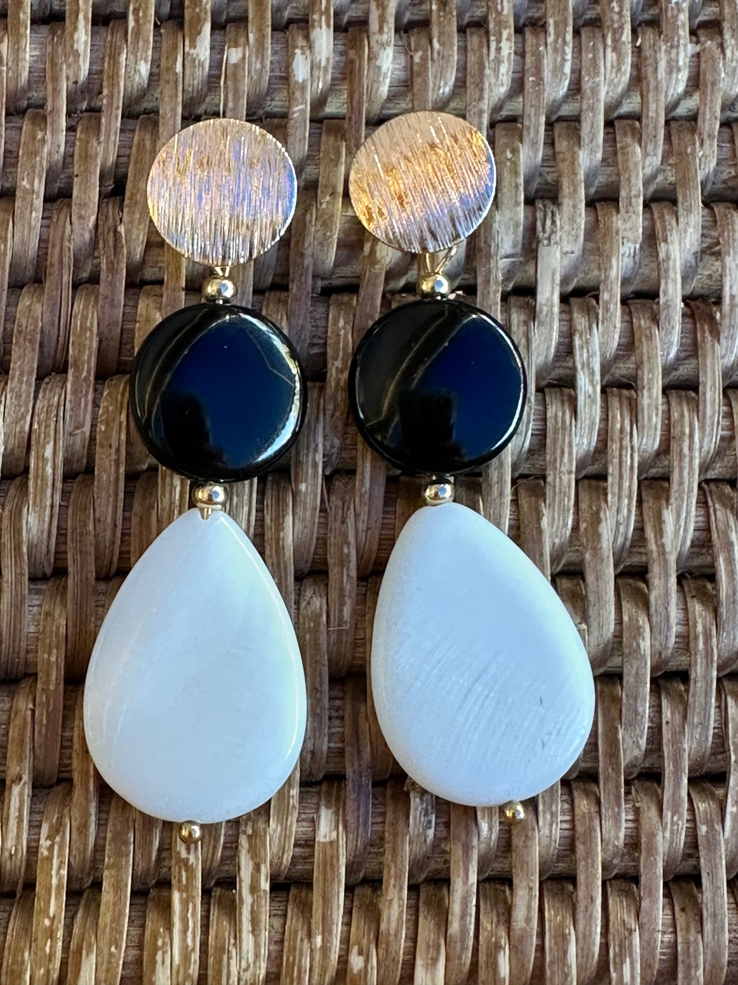 Onyx and Shell Earrings