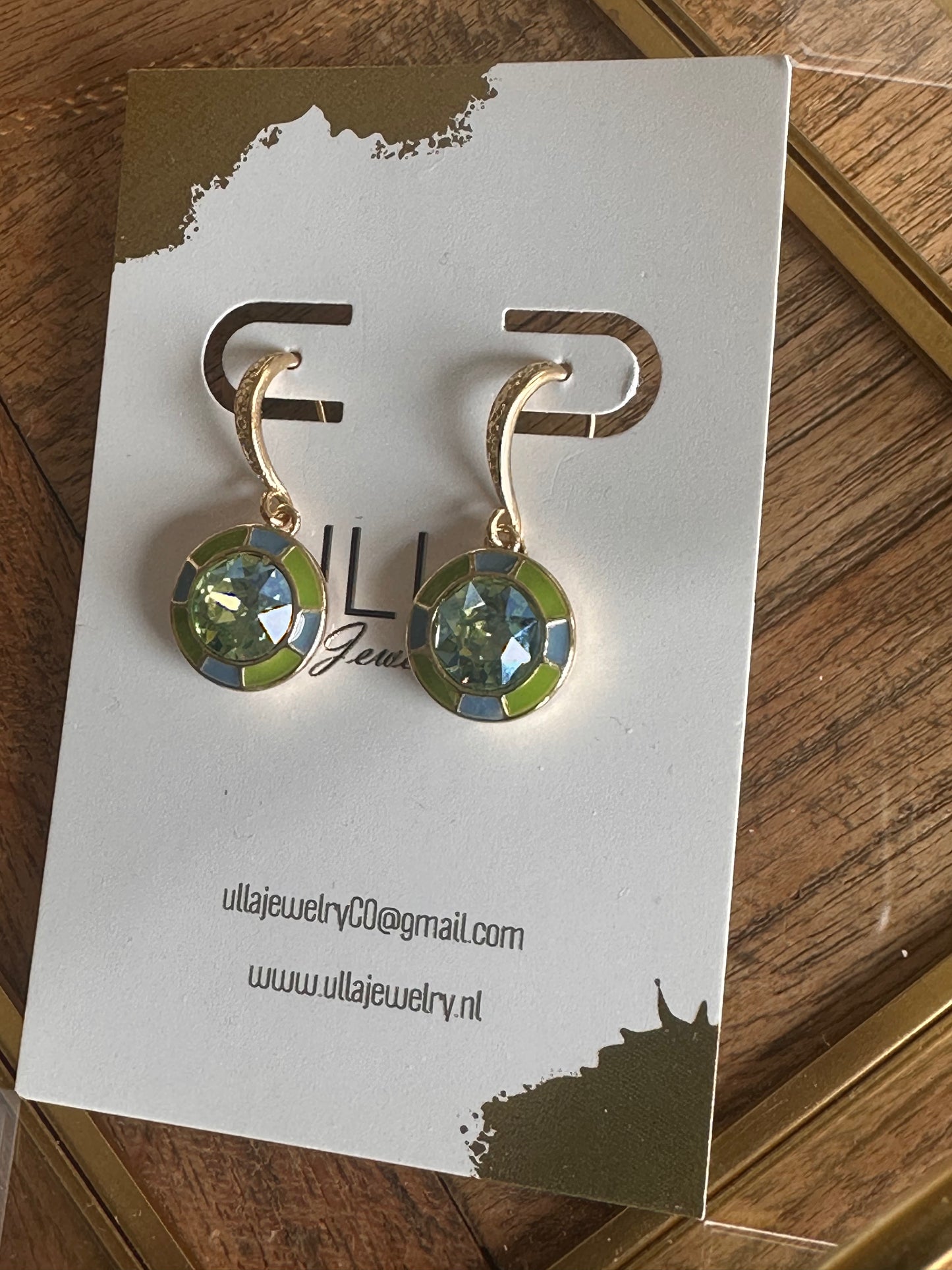 Round Cathedral Earrings in Green and Blue