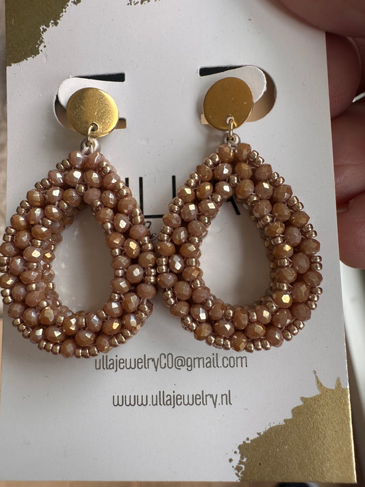 Beige Crystal Teardrop Earrings