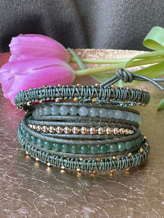 5-wrap Bracelet in Green and Gold