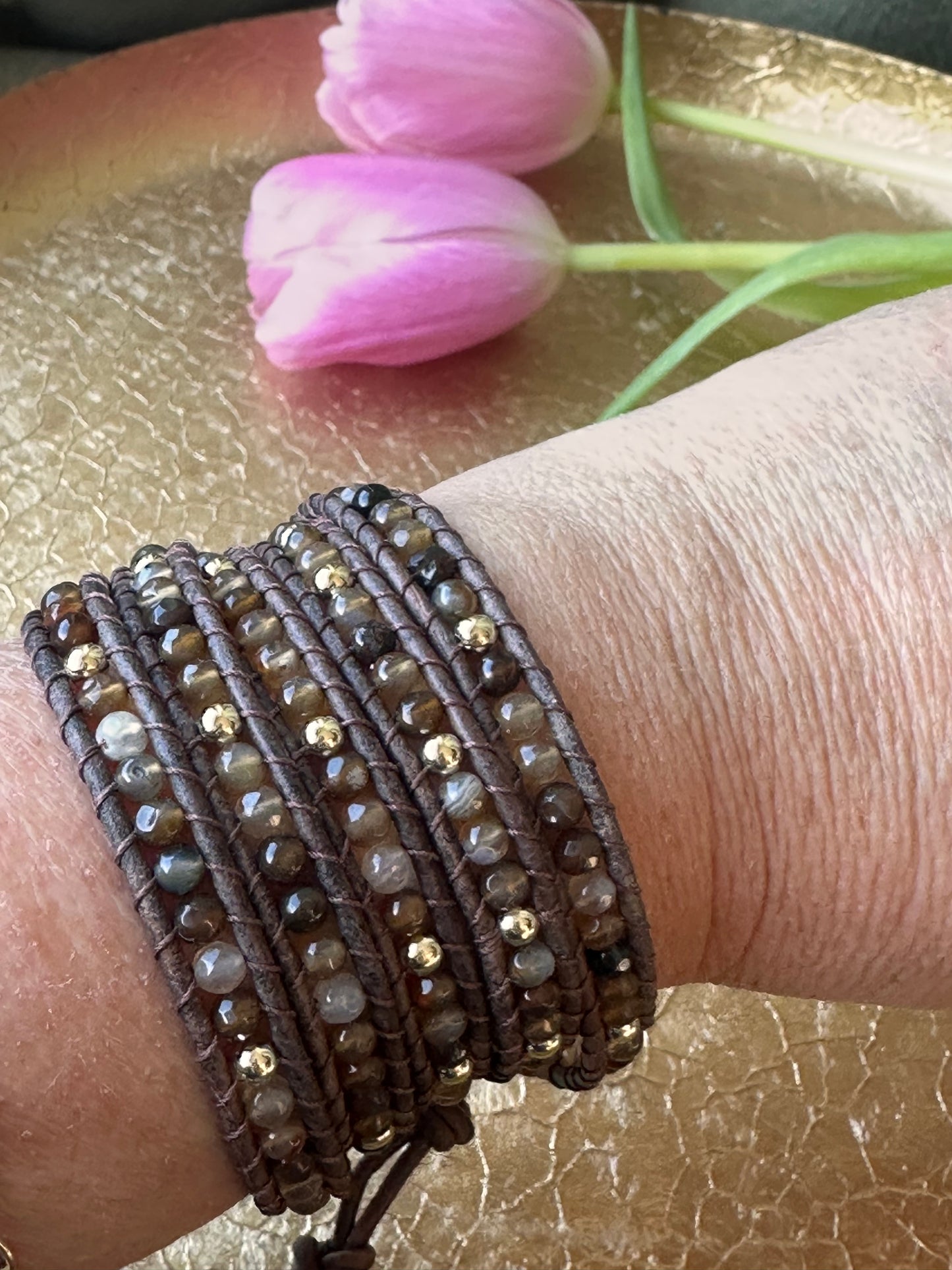 5-wrap Faceted Agate Bracelet