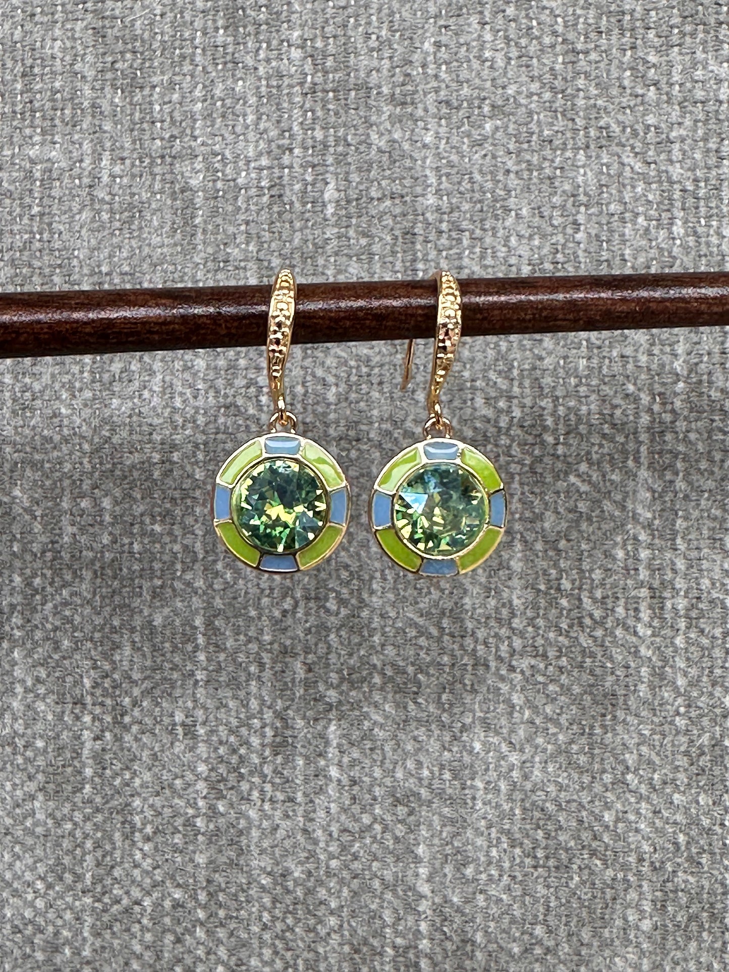 Round Cathedral Earrings in Green and Blue