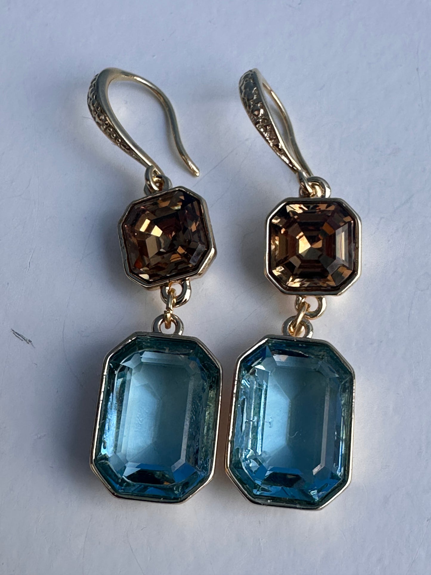 Blue and Caramel Crystal Earrings