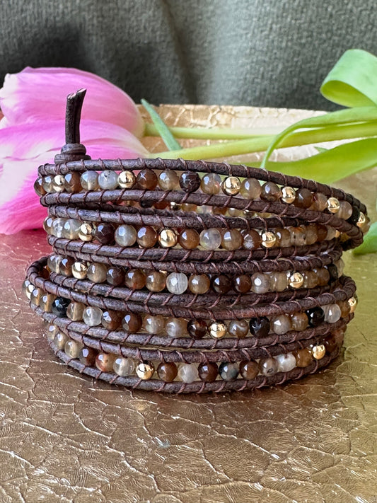 5-wrap Faceted Agate Bracelet