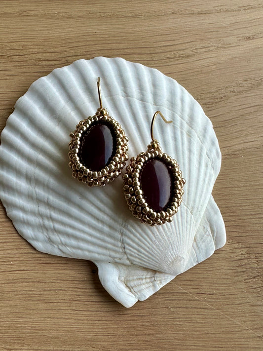 Brown Red Jade Earrings