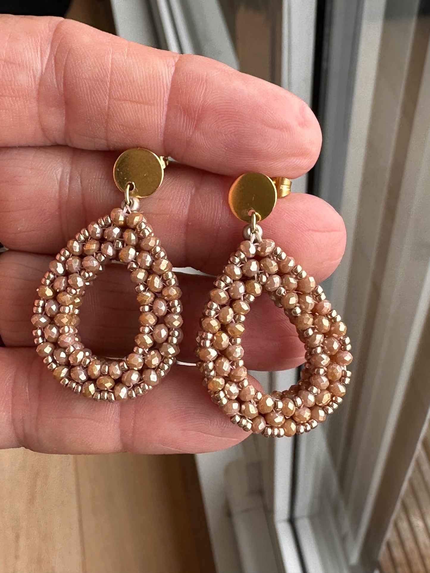 Beige Crystal Teardrop Earrings