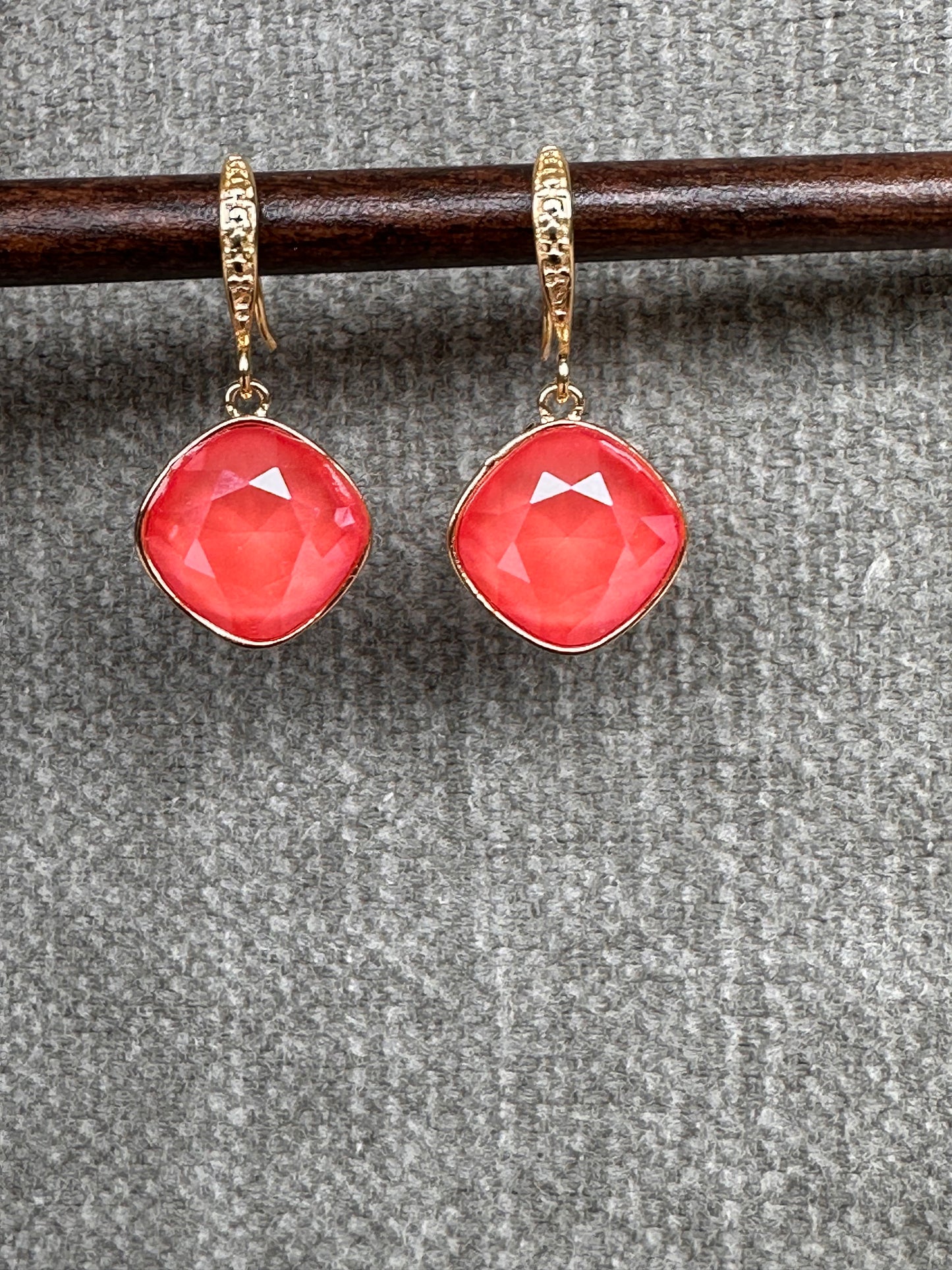 Orange Red Crystal Earrings