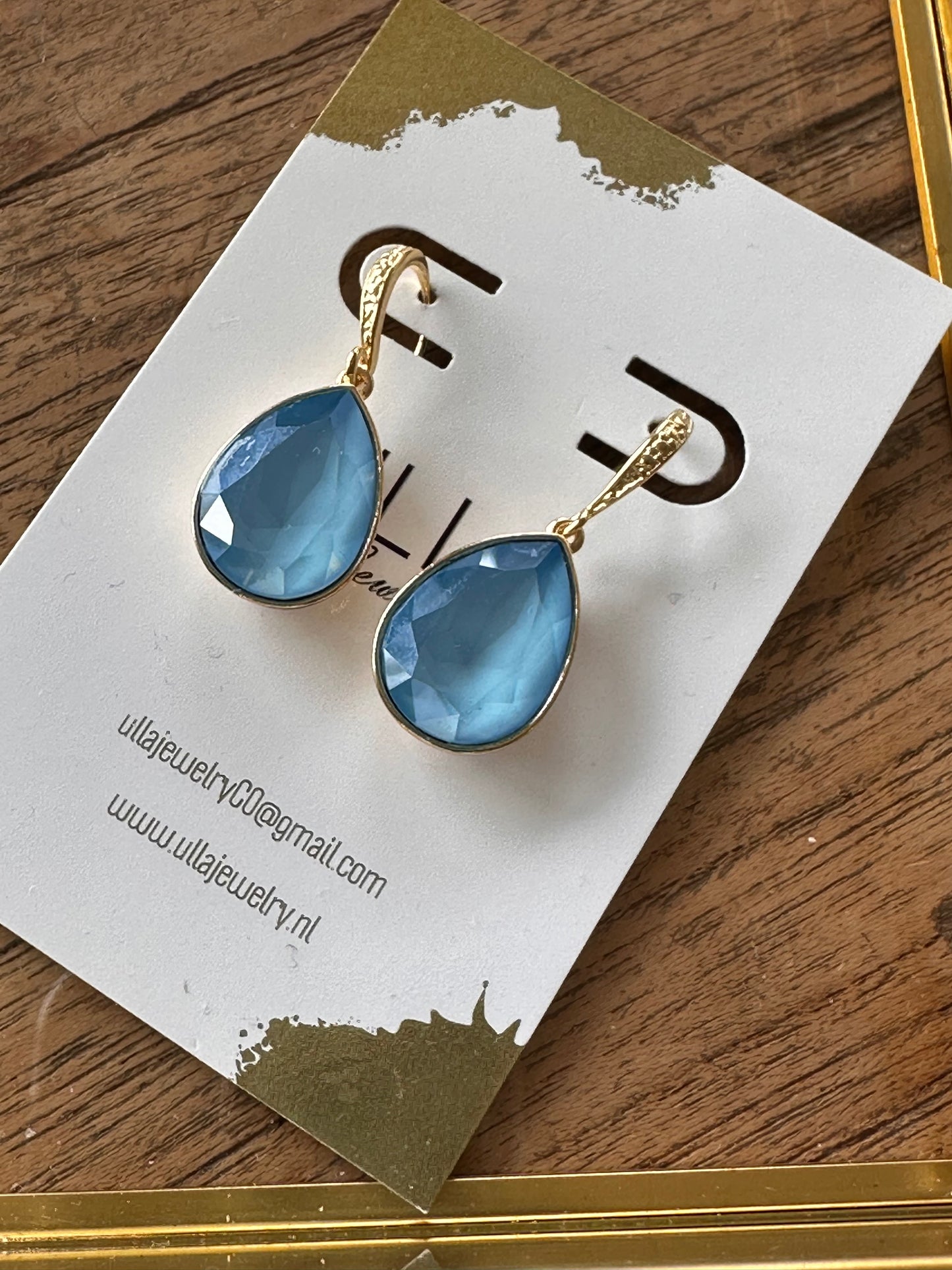 Crystal Teardrop Earrings in Blue