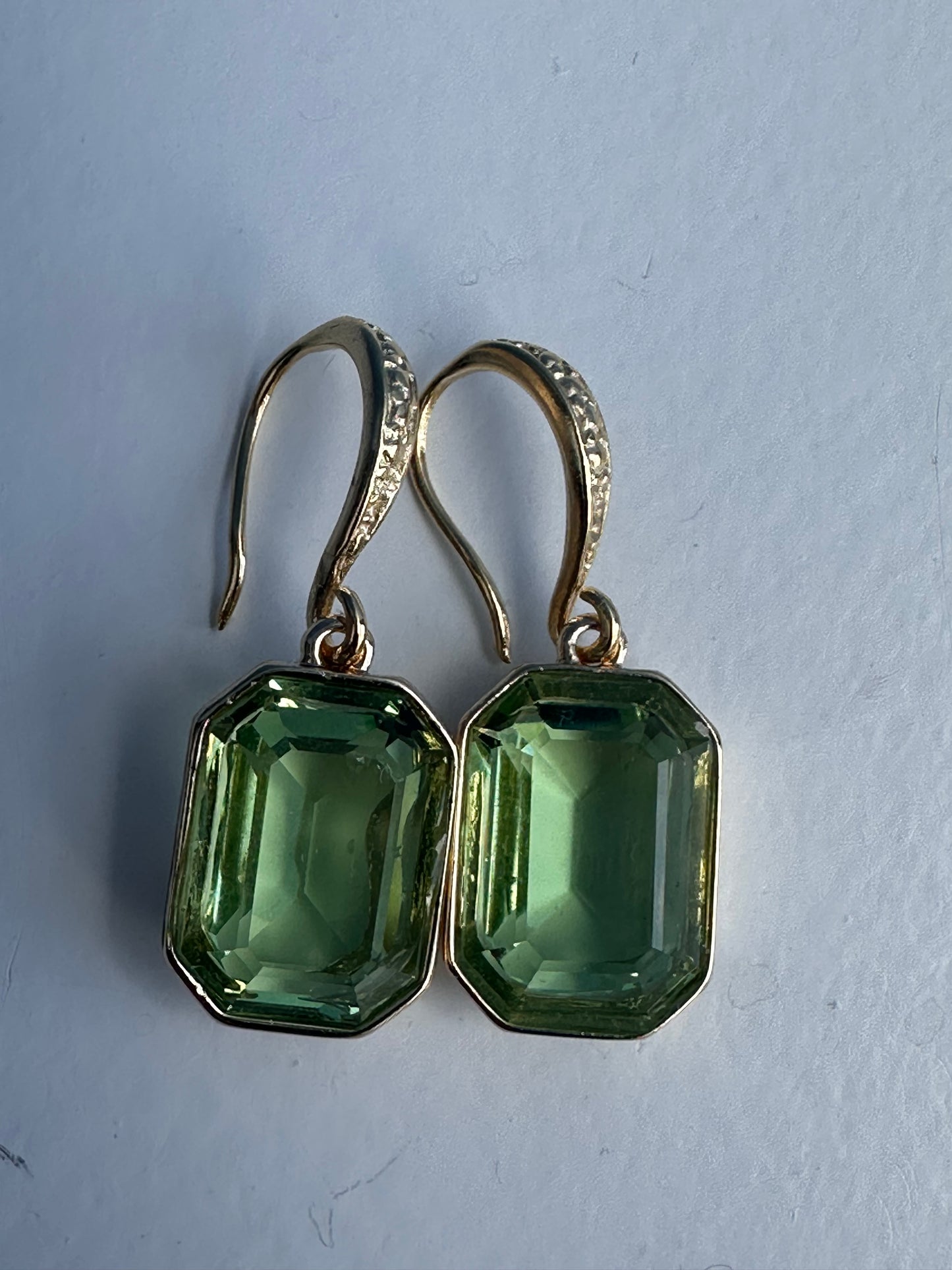 Green Rectangular Crystal Earrings