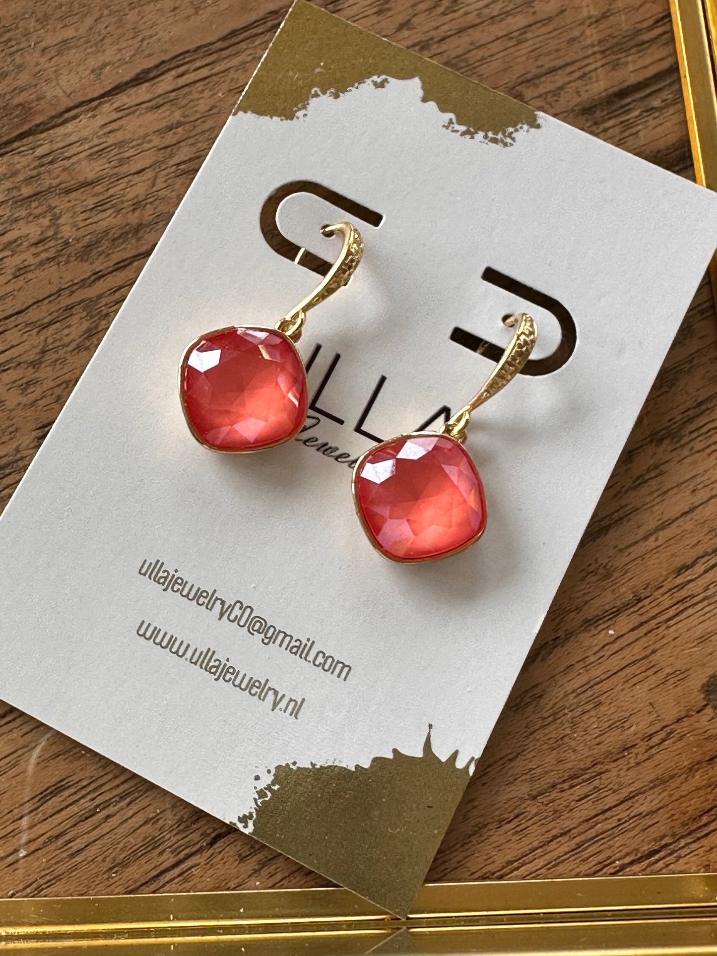 Orange Red Crystal Earrings