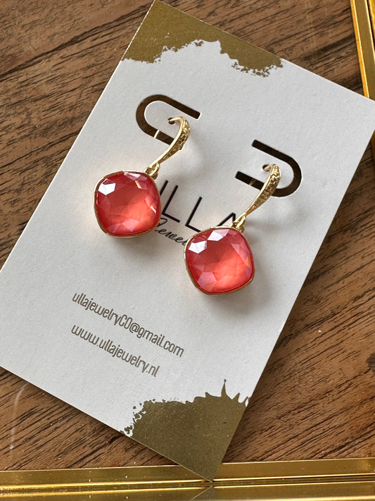 Orange Red Crystal Earrings