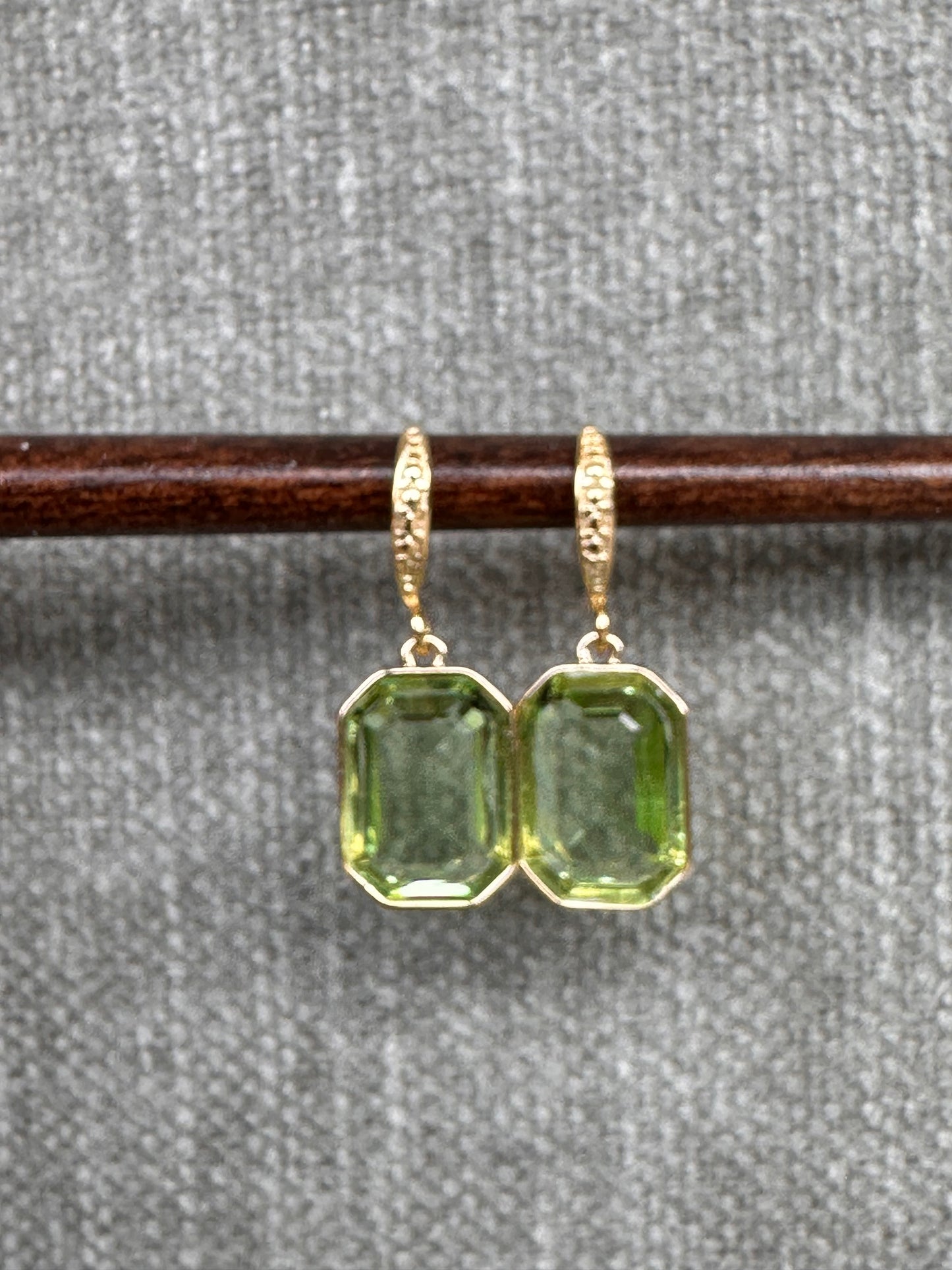 Green Rectangular Crystal Earrings