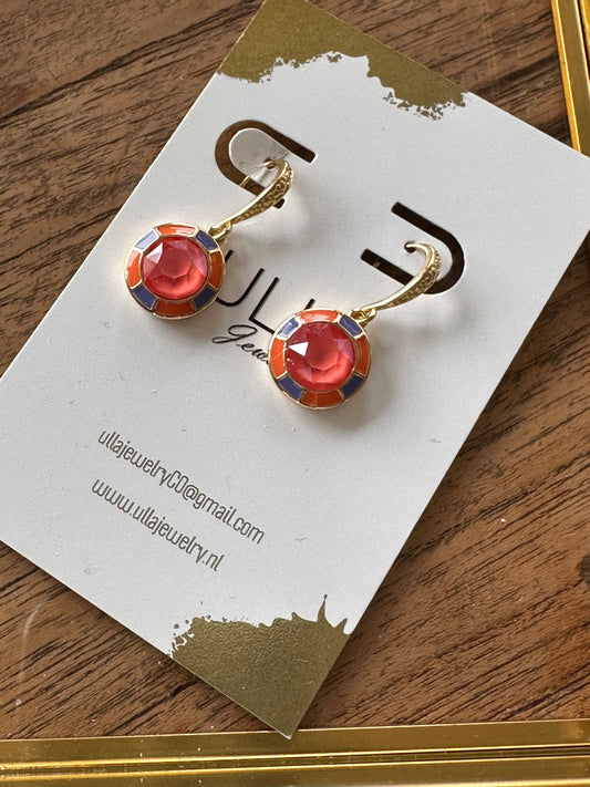Round Cathedral Earrings in Orange and Blue