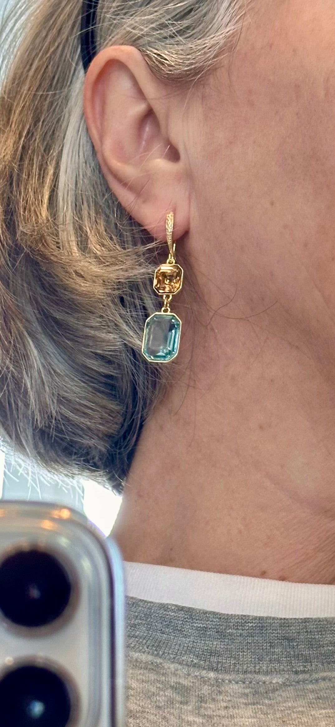 Blue and Caramel Crystal Earrings