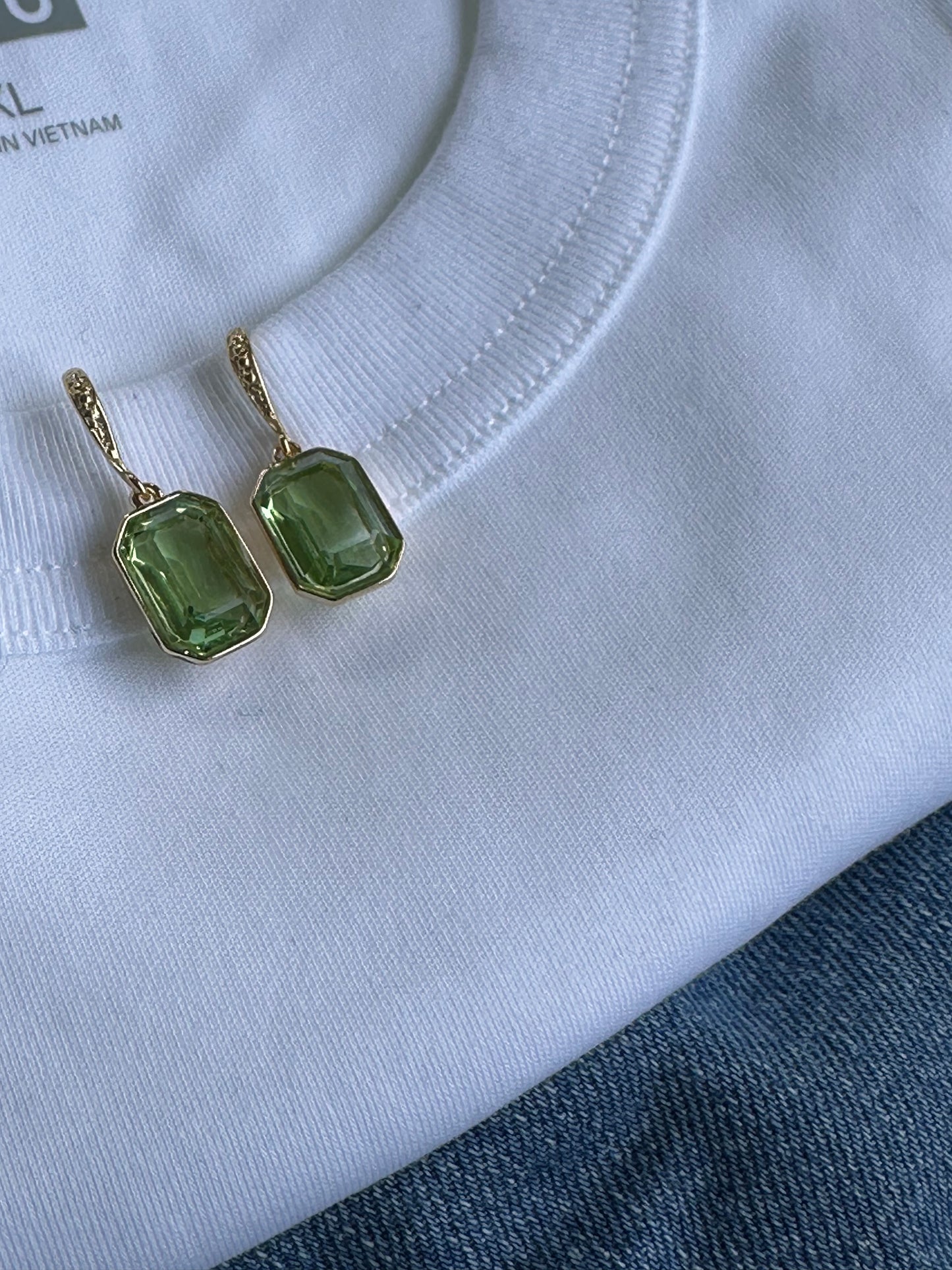 Green Rectangular Crystal Earrings