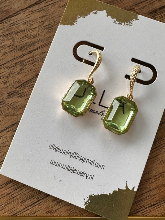 Green Rectangular Crystal Earrings