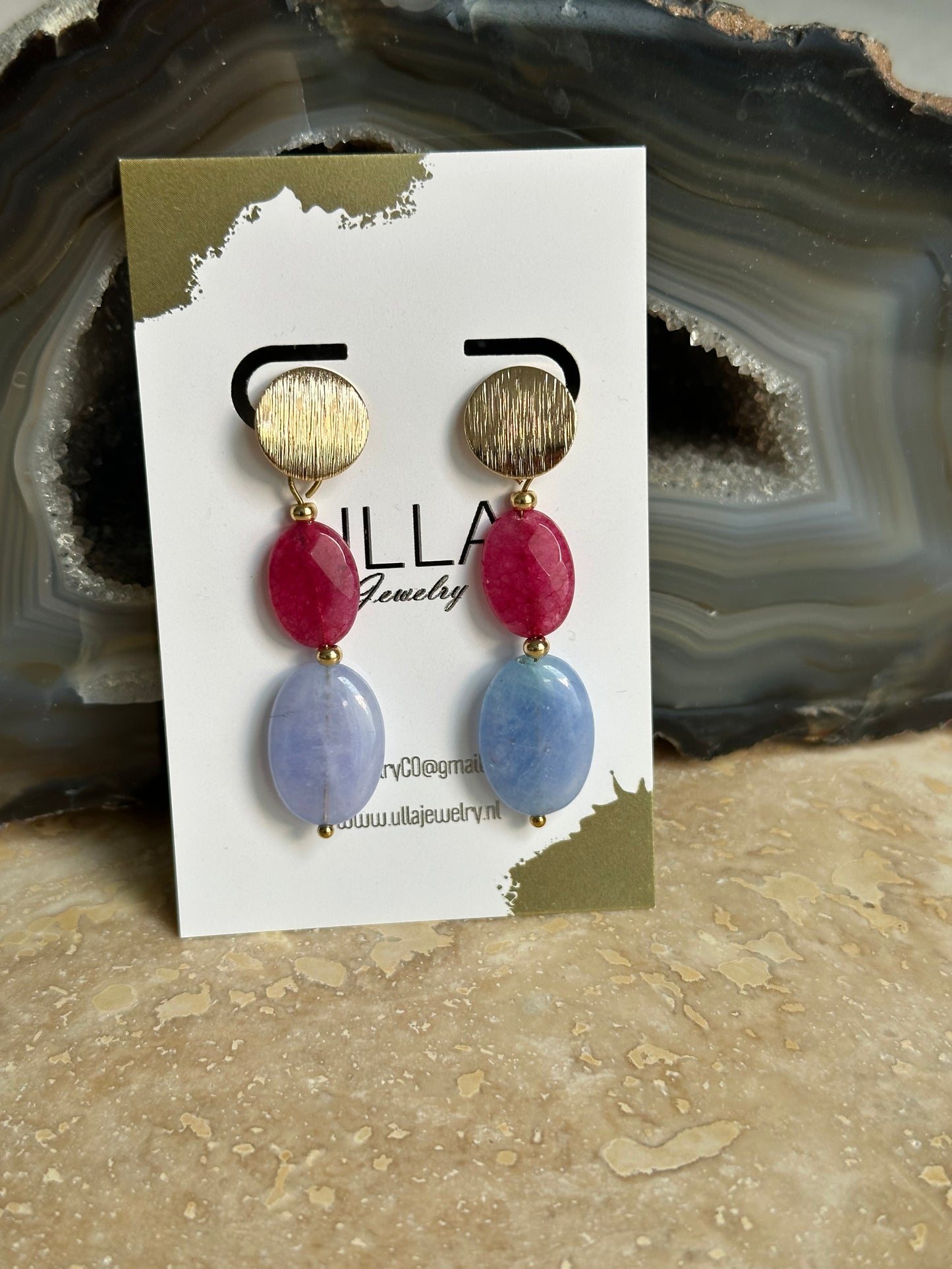 Red and Blue Jade Earrings