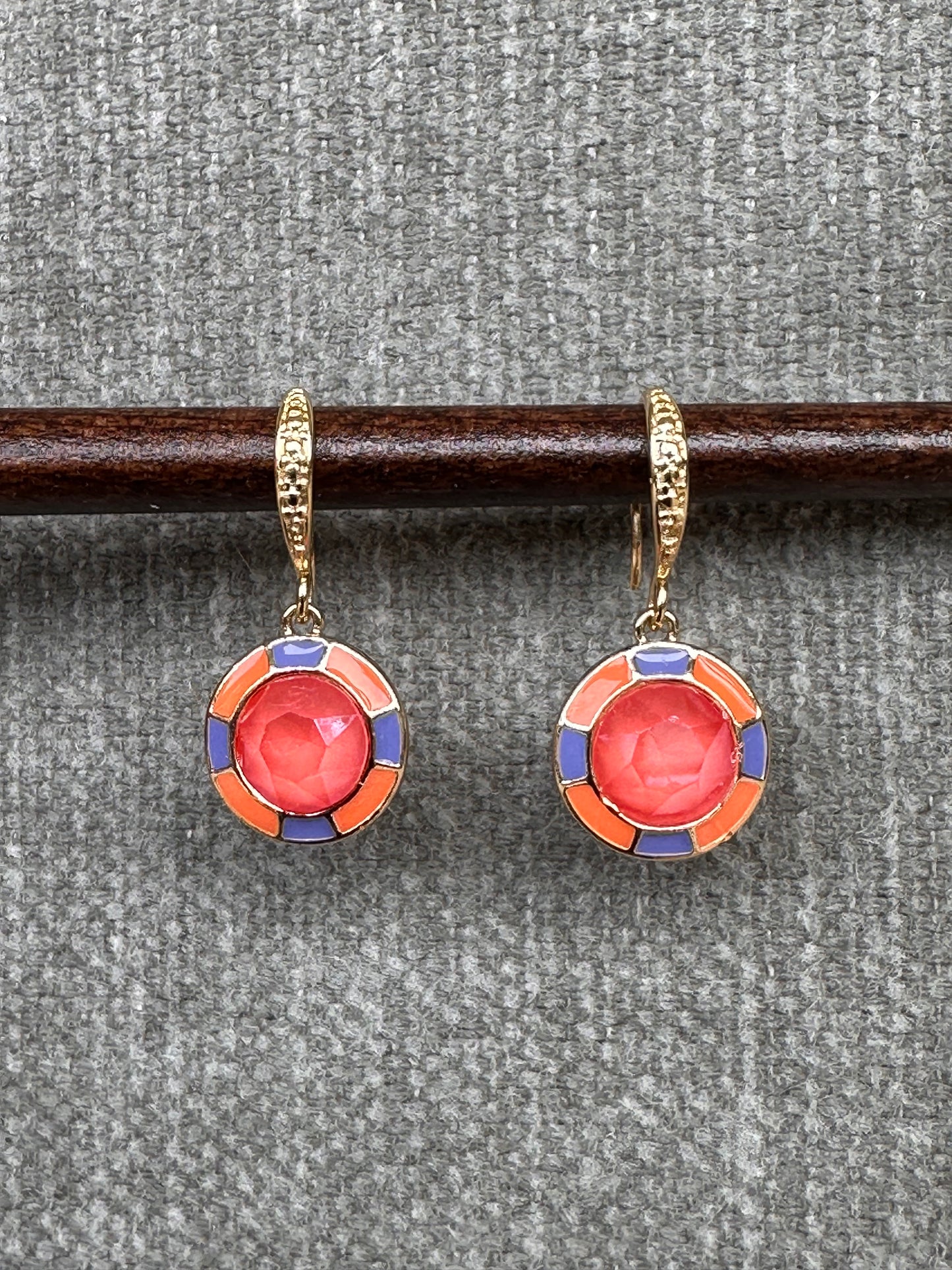 Round Cathedral Earrings in Orange and Blue