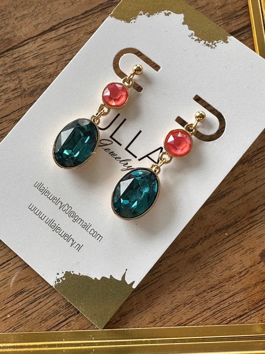 Orange and Blue Crystal Earrings